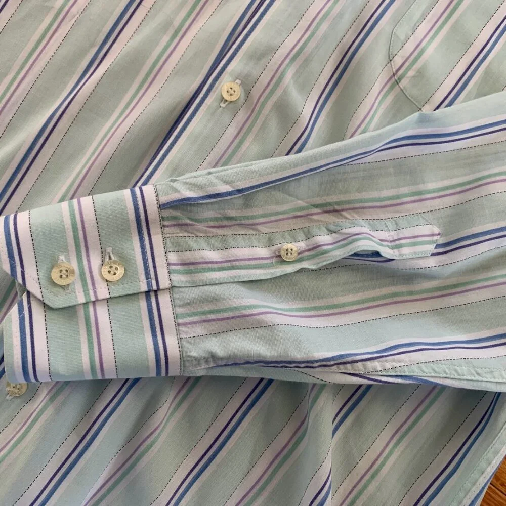 Lacoste Striped Long Sleeve Button Down Dress‎ Shirt Mens 38 Polo Cotton Pastel